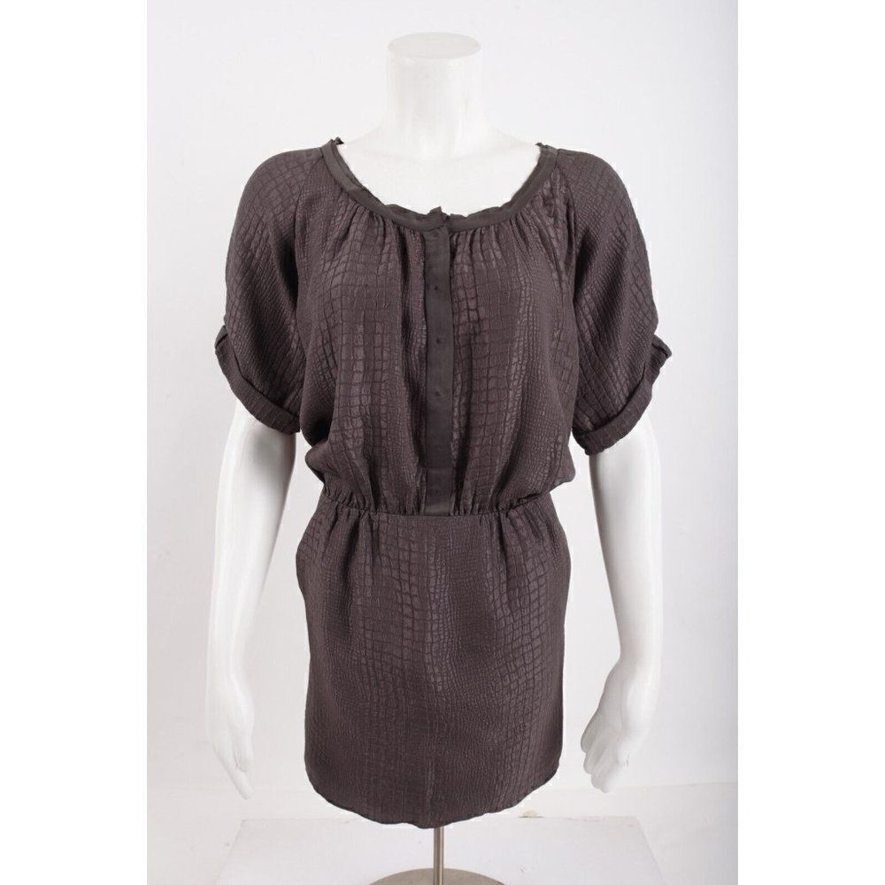 Rebecca Taylor Womans Sheath Dress Size 8 Charcoal Gray Silk Croc design